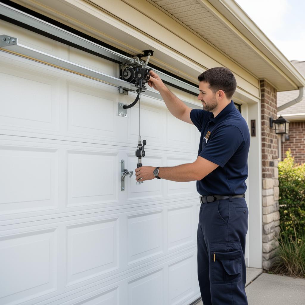 Professional certified garage door technician performing repair service in Connecticut